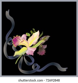 Beautiful decorative framework with flowers. Greeting card with a bouquet of orchids.