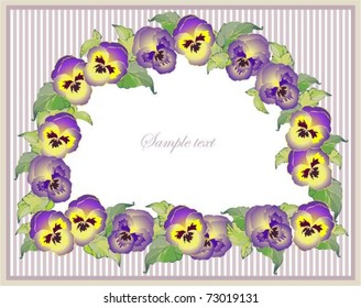 Beautiful decorative framework with flowers. Greeting card with pansies.