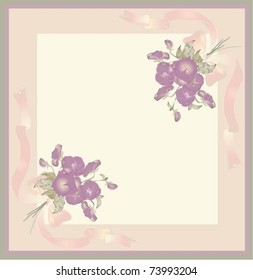 Beautiful decorative framework with flowers. Greeting card with a bouquet  lily of the pansies.