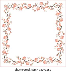 Beautiful decorative framework with flowers. Greeting card with cherry flower.