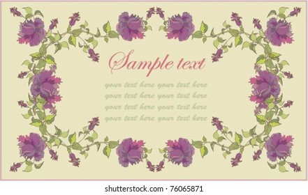 Beautiful decorative framework with flowers. Greeting card with rose.