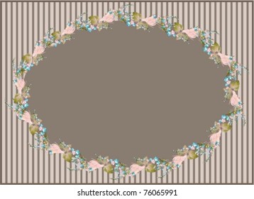 Beautiful decorative framework with flowers. Greeting card with forget-me-not end rose.
