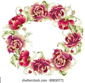 Beautiful decorative framework with peony. Illustration peony.