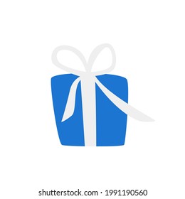 Beautiful decorative gift blue box, with a white bow. isolated on white background. Vector illustration. Vector illustration of isolated objects