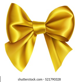 Beautiful Decorative Golden Bow Isolated On White. Vector Yellow Bow