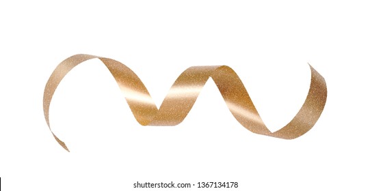 Beautiful decorative golden bow with long ribbon isolated on white background. Vector gold bow. Holiday decoration illustration.