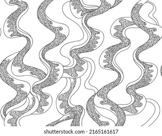 Beautiful decorative hand drawn lines with ornament, vector seamless pattern