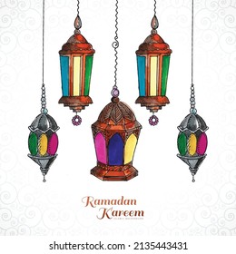 	Beautiful decorative Islamic ramadan kareem festival greeting with lamp card design