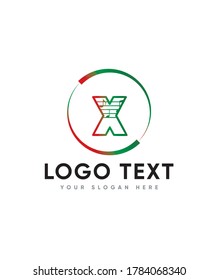 Una bonita letra decorativa de la plantilla del logotipo X inspirada en la música