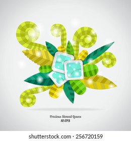 A beautiful decorative ornament. Precious stones and leaves.