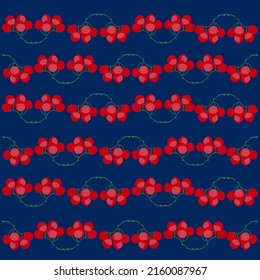 Beautiful decorative pattern of red viburnum berries on a dark blue background. Traditional Ukrainian symbols