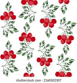Beautiful decorative pattern of red viburnum berries and leaves on a white background. Traditional Ukrainian symbols