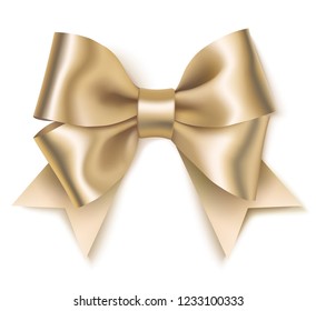 Beautiful decorative platinum bow isolated on white. Vector golden bow
