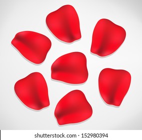 Beautiful decorative red rose petals lying on a white background, 