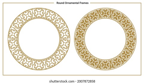 Beautiful, decorative round ornamental frames, drawn in an elegant, floral style inspired by the oriental architecture.