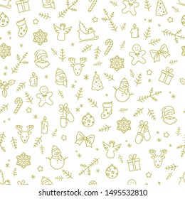 Beautiful decorative seamless Christmas pattern made of thin line style icons, vector