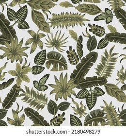 Beautiful, decorative, tropical seamless pattern with exotic green leaves, jungle vector illustration