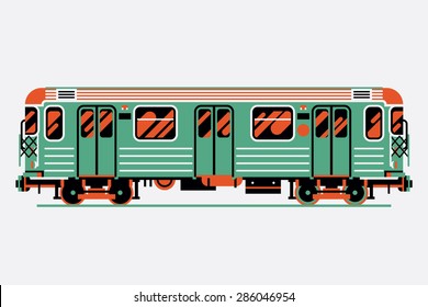 Beautiful decorative underground rapid transit train car vector design element | Modern three colored flat design urban transport item subway railway car