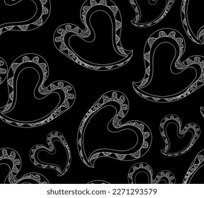 Beautiful decorative Valentine vector seamless pattern with ornamental hearts of unusual shape