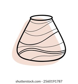 Beautiful decorative vase, graphic line drawing with colored background, hand-drawn, vector. An elegant element for decoration, decor, labels. Glass, ceramic jug for design