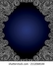 Beautiful decorative vector frame with handwritten figured lines on a blue background