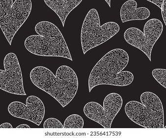 Hermoso vector decorativo fondo sin fisuras con corazones dibujados a mano