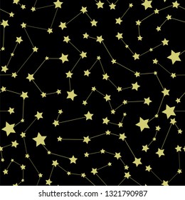 Beautiful decorative vector seamless pattern with constellations of stars in the night sky