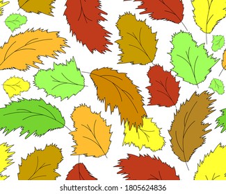 Beautiful decorative vector seamless pattern of hand drawn multicolored maple leaves