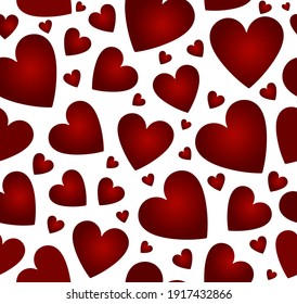 Beautiful decorative vector seamless pattern with red hearts