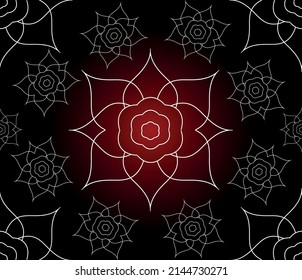 Beautiful decorative vector seamless pattern with handwritten ornamental flowers, red colours 