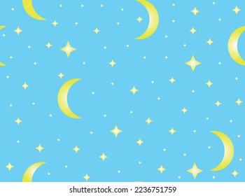 Beautiful decorative vector seamless pattern with moon and stars, night endless texture