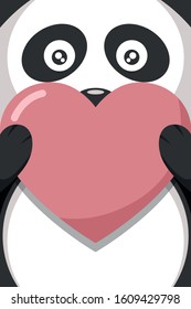 Beautiful dedication card for Valentine of panda with a heart