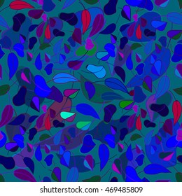 Beautiful deep blue color autumn leaf fall seamless pattern.