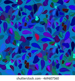 Beautiful deep blue color autumn leaf fall seamless pattern.