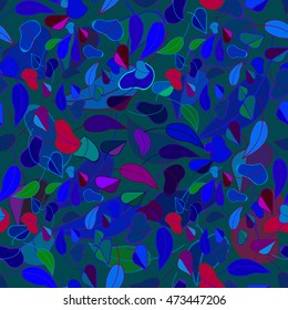 Beautiful deep blue color autumn leaf fall seamless pattern.