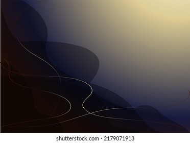 Beautiful deep dark blue background with rising or setting sun and rays of light as well as wavy lines for presentations, announcements, posters, wallpapers and more
