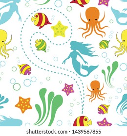 Beautiful deep sea wonder vector seamless pattern background