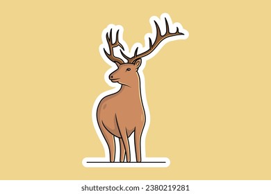 Beautiful Deer with Antler Horn Sticker vector illustration. Animal nature icon concept. Wildlife animal deer sticker design logo with shadow.