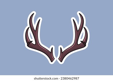 Beautiful Deer Antler Horn Sticker vector illustration. Animal nature icon concept. Wildlife animal deer antler horn sticker design logo with shadow.