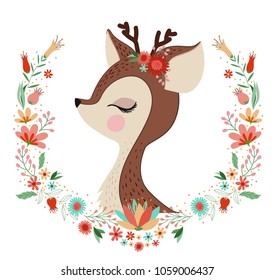 Beautiful Deer With Flower Frame