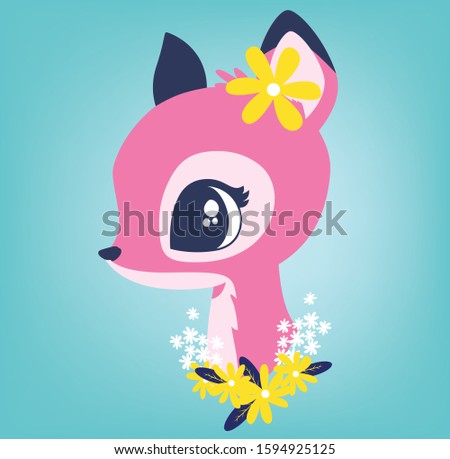 
Beautiful deer with flower frame
