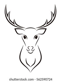 Beautiful deer head object with horns in outline style on white background isolated vector illustration
