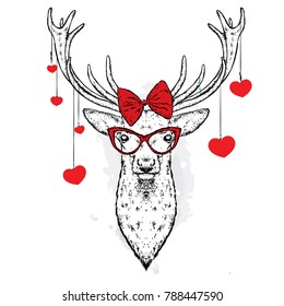 A beautiful deer. Vector illustration for a postcard or a poster, print for clothes. Fashion and Style. St. Valentine's Day, love and friendship.