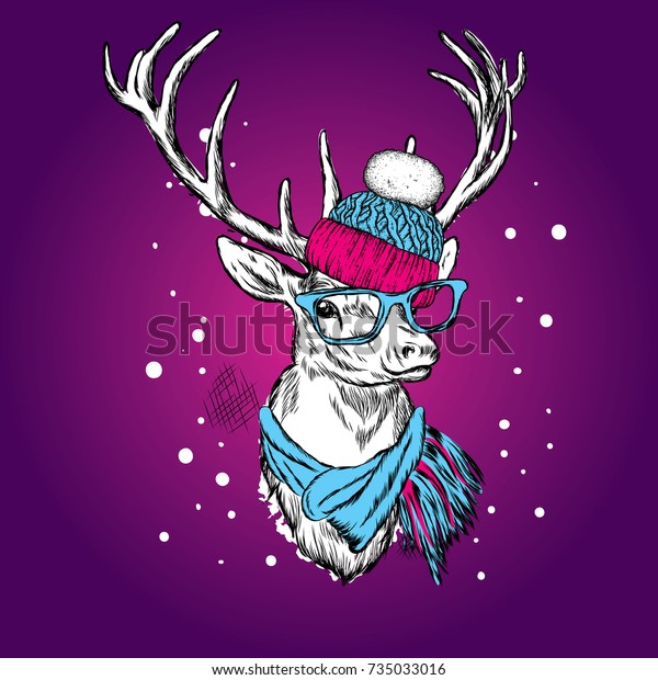 Beautiful Deer Winter Hat Scarf Vector Stock Vector (Royalty Free ...