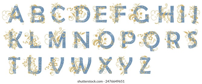 Beautiful delicate alphabet with curls. Set of monograms in old vintage style. Vector image. For wedding invitations, cards, decoration.