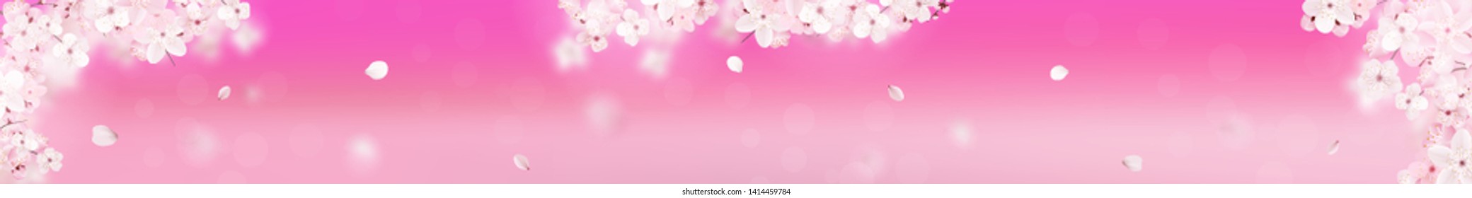 Beautiful delicate background with blossoming light pink sakura flowers. Panoramic glass panel, skinali. Delicate floral design. Vector illustration.