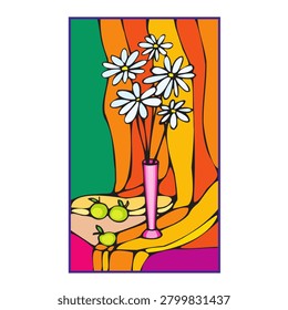 Beautiful and delicate chamomile flower illustration with white petals and a bright yellow center