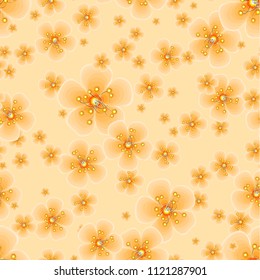 Beautiful, delicate floral composition on a beige background, seamless pattern.
