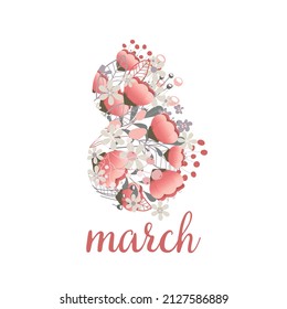 Hermosas flores delicadas sobre un fondo blanco. Marzo. 8 de marzo. Primavera. Día de la Mujer. Cuta ilustración. Ideal para decorar las vacaciones de postales. Ilustración vectorial.