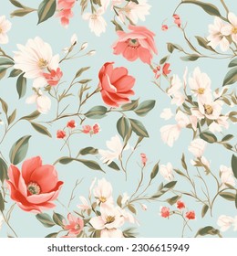 Beautiful Delicate Flowers Seamless Pattern